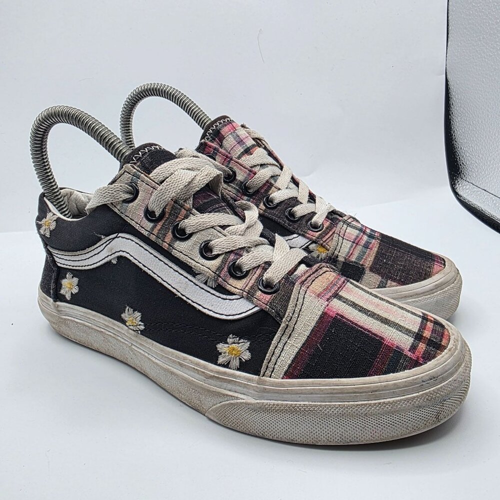 Vans Old Skool Womens Size 6 Black Floral Plaid Patchwork Sneaker Shoes Walking